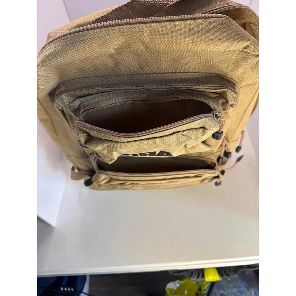 NRA Tactical Backpack Coyote Tan Canvas Multi-Pocket Outdoor Range Bag Mens